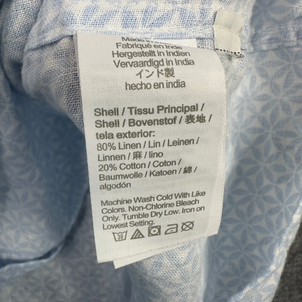 J.Crew Shirt Men XL Blue Linen Blend Geometric Short Sleeve Beach Coastal Preppy